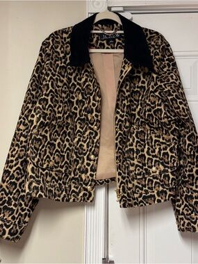 J. Crew Leopard-Print Bomber Jacket with Black Collar